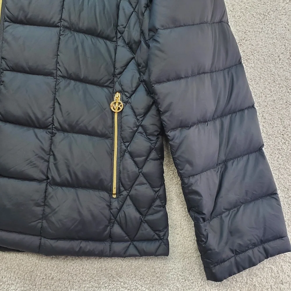Michael Kors Puffer Jacket Womens XL Black Packable Down Hooded Quilted